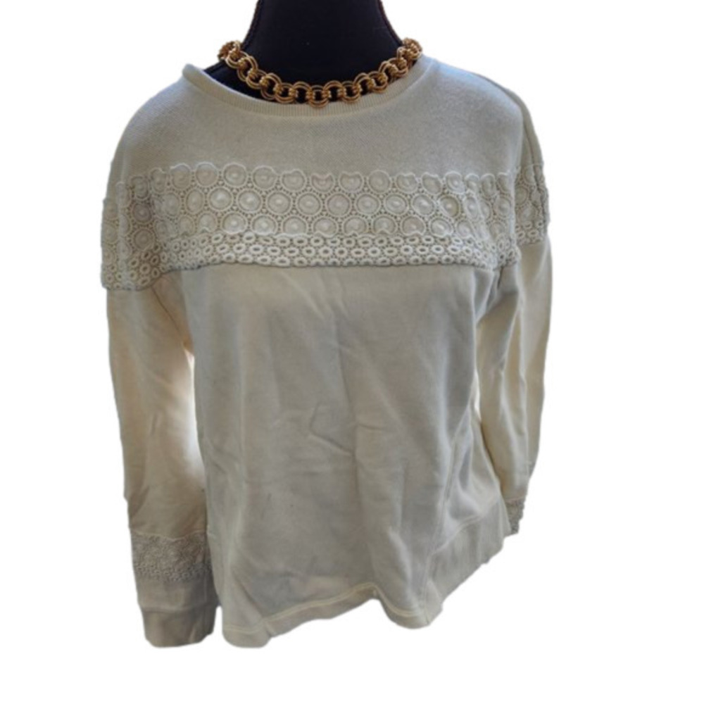 Banana Republic Cream Lace-Trim Crewneck Sweatshirt